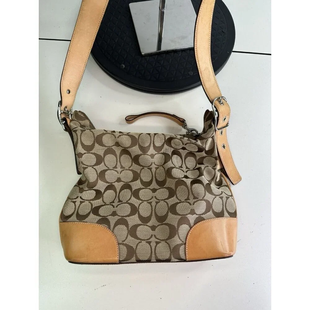 Coach Signature Y2k Shoulder Crossbody Zip Bag 6347 Tan Leather Purse